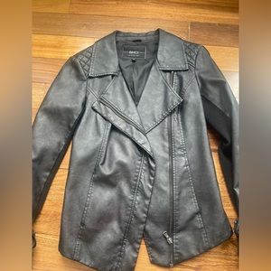 Bnci By Blanc Noir Faux Leather Black Moto Style Zip Front Jacket